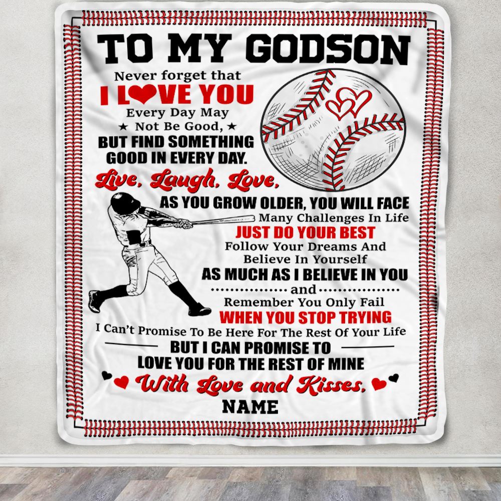 Personalized To My Godson Blanket From Godfather Godmother I Believe In You Baseball Godson Birthday Graduation Christmas Customized Bed Fleece Throw Blanket | teecentury