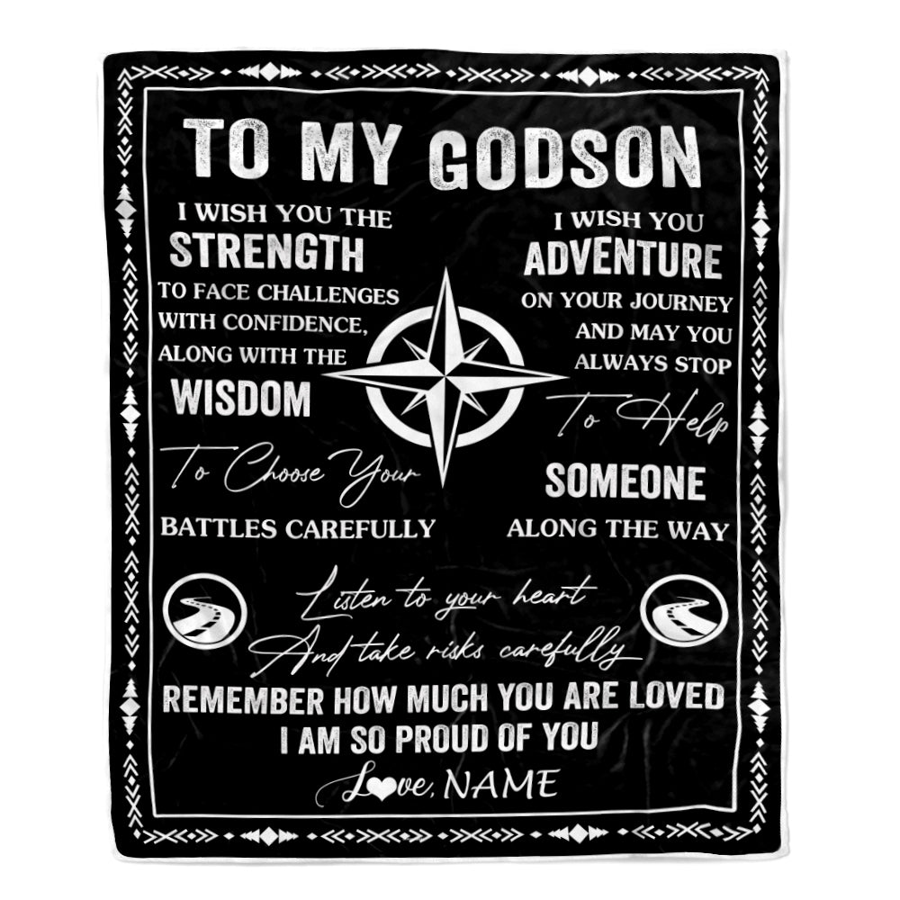 Personalized To My Godson Blanket From Godfather Godmother I Wish You The Strength Godson Birthday Gifts Graduation Christmas Customized Fleece Throw Blanket | teecentury