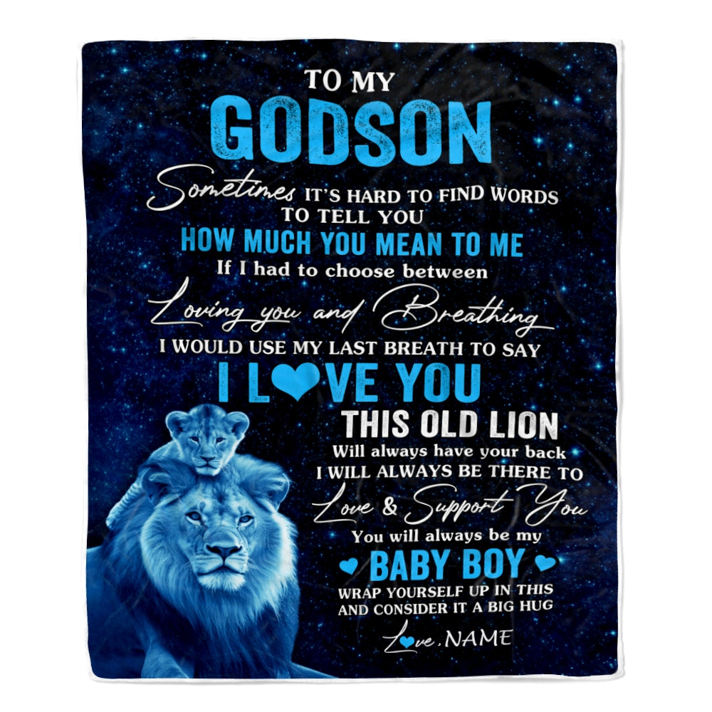 Personalized To My Godson Blanket From Godfather I Love You This Old Lion Godson Birthday Graduation Christmas Customized Bed Fleece Throw Blanket | teecentury