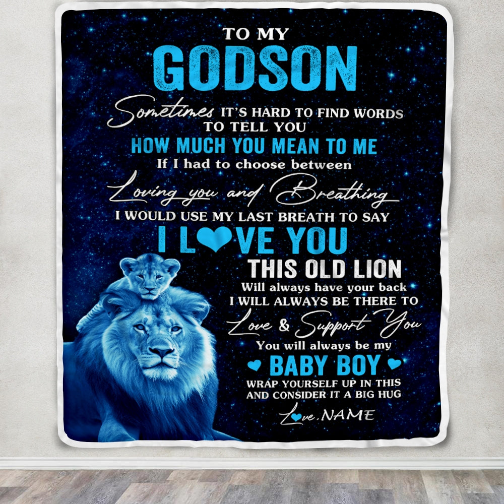 Personalized To My Godson Blanket From Godfather I Love You This Old Lion Godson Birthday Graduation Christmas Customized Bed Fleece Throw Blanket | teecentury