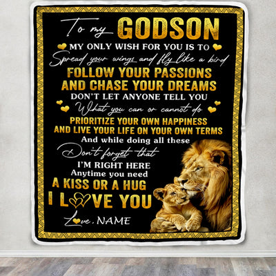 Personalized To My Godson Blanket From Godfather Lion My Only Wish For You Godson Birthday Graduation Christmas Customized Bed Fleece Throw Blanket | teecentury