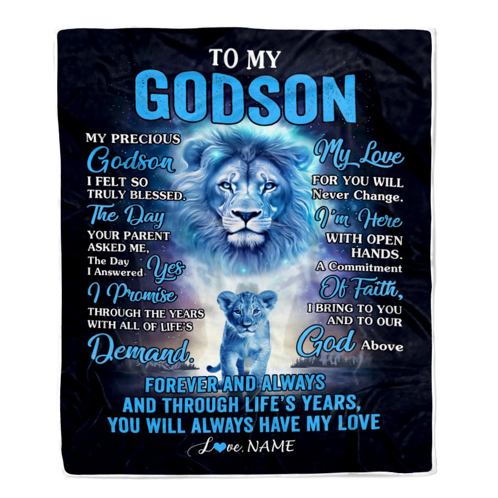 Personalized To My Godson Blanket From Godfather Lion My Precious Godson Birthday Graduation Anniversary Christmas Customized Fleece Throw Blanket Blanket | Teecentury.com