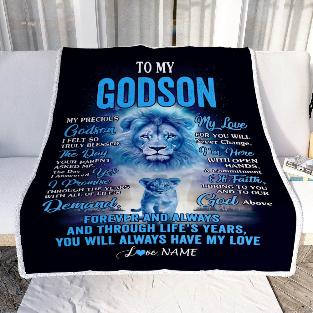 Personalized To My Godson Blanket From Godfather Lion My Precious Godson Birthday Graduation Anniversary Christmas Customized Fleece Throw Blanket Blanket | Teecentury.com