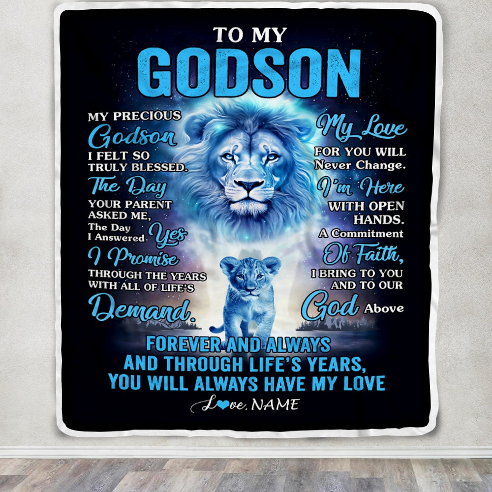 Personalized To My Godson Blanket From Godfather Lion My Precious Godson Birthday Graduation Anniversary Christmas Customized Fleece Throw Blanket Blanket | Teecentury.com