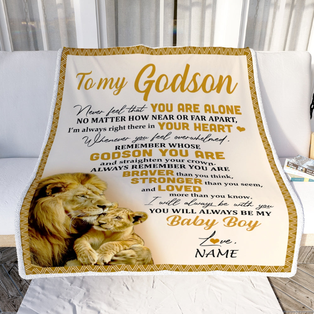 Personalized To My Godson Blanket From Godfather Lion Never Feel That You Are Alone Great Godson Birthday Graduation Christmas Bed Fleece Throw Blanket | teecentury