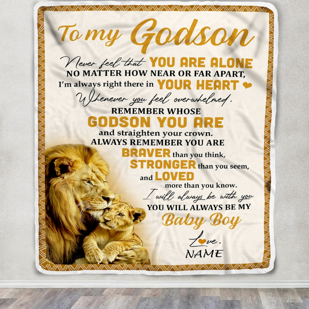 Personalized To My Godson Blanket From Godfather Lion Never Feel That You Are Alone Great Godson Birthday Graduation Christmas Bed Fleece Throw Blanket | teecentury