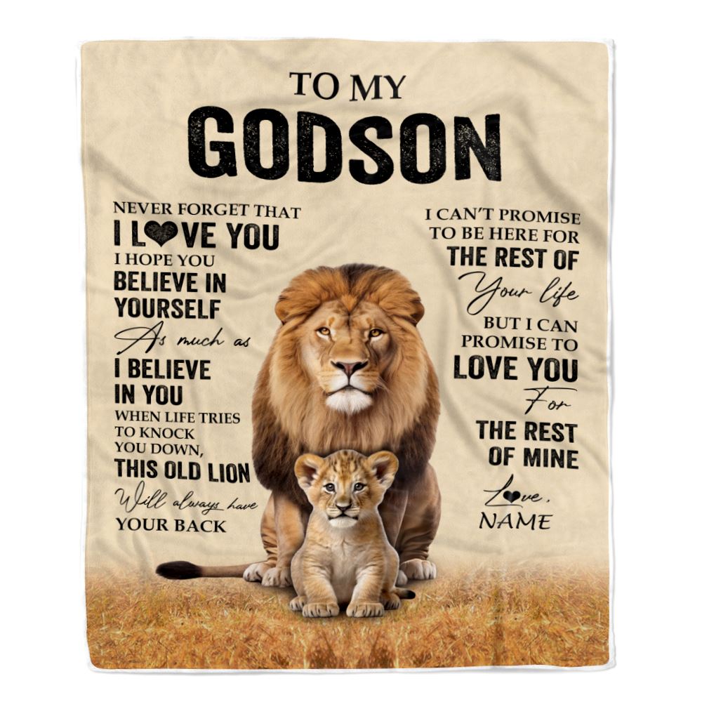 Personalized To My Godson Blanket From Godfather Lion Never Forget That I Love You Godson Birthday Gifts Graduation Christmas Customized Fleece Throw Blanket | teecentury