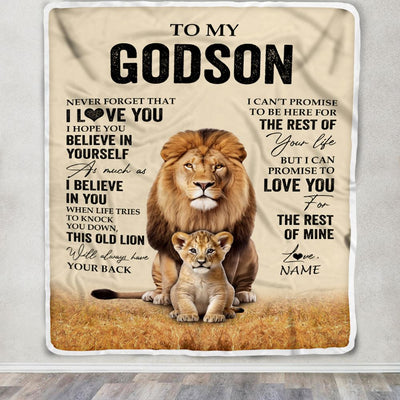 Personalized To My Godson Blanket From Godfather Lion Never Forget That I Love You Godson Birthday Gifts Graduation Christmas Customized Fleece Throw Blanket | teecentury
