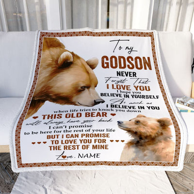 Personalized To My Godson Blanket From Godfather Never Forget That I Love You Bear Godson Birthday Graduation Christmas Customized Bed Fleece Throw Blanket | teecentury