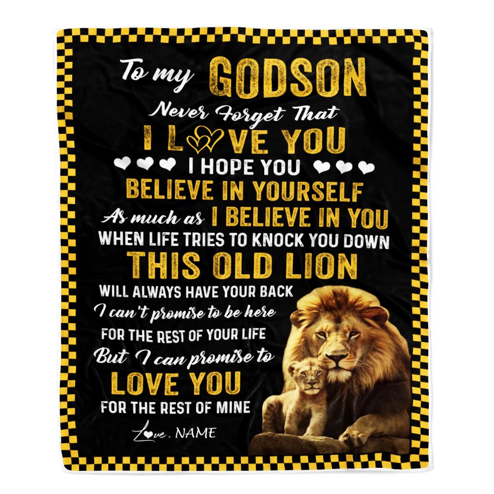 Personalized To My Godson Blanket From Godfather This Old Lion Love You Godson Birthday Graduation Christmas Customized Bed Fleece Throw Blanket | teecentury