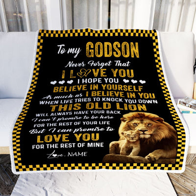 Personalized To My Godson Blanket From Godfather This Old Lion Love You Godson Birthday Graduation Christmas Customized Bed Fleece Throw Blanket | teecentury