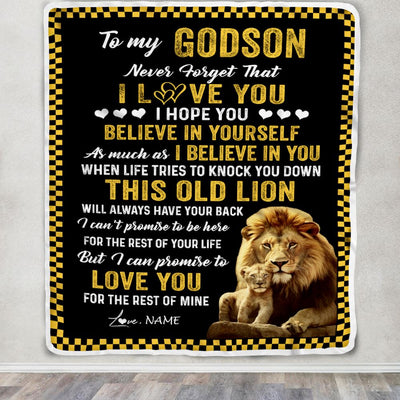 Personalized To My Godson Blanket From Godfather This Old Lion Love You Godson Birthday Graduation Christmas Customized Bed Fleece Throw Blanket | teecentury
