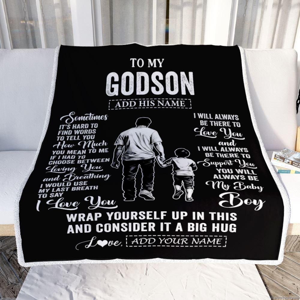 Personalized To My Godson Blanket From Godfather Uncle Sometimes It's Hard Godson Birthday Gifts Graduation Christmas Customized Fleece Throw Blanket | teecentury