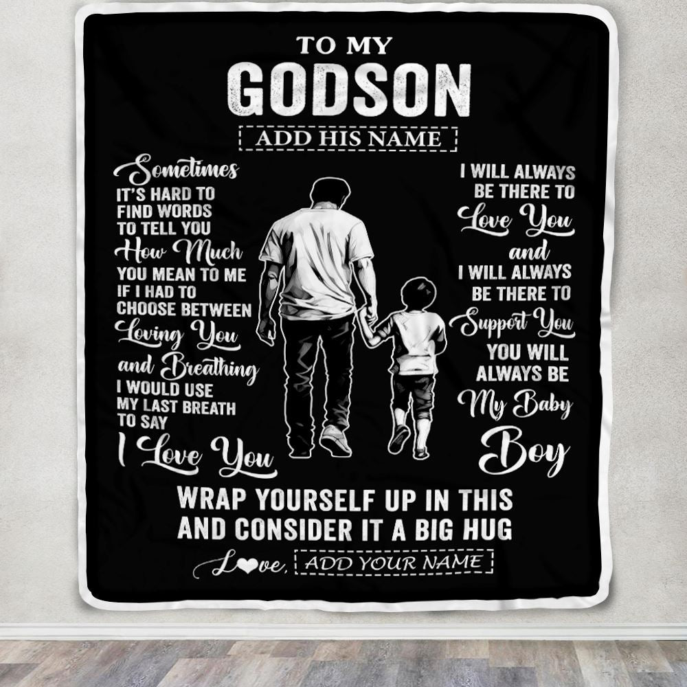 Personalized To My Godson Blanket From Godfather Uncle Sometimes It's Hard Godson Birthday Gifts Graduation Christmas Customized Fleece Throw Blanket | teecentury