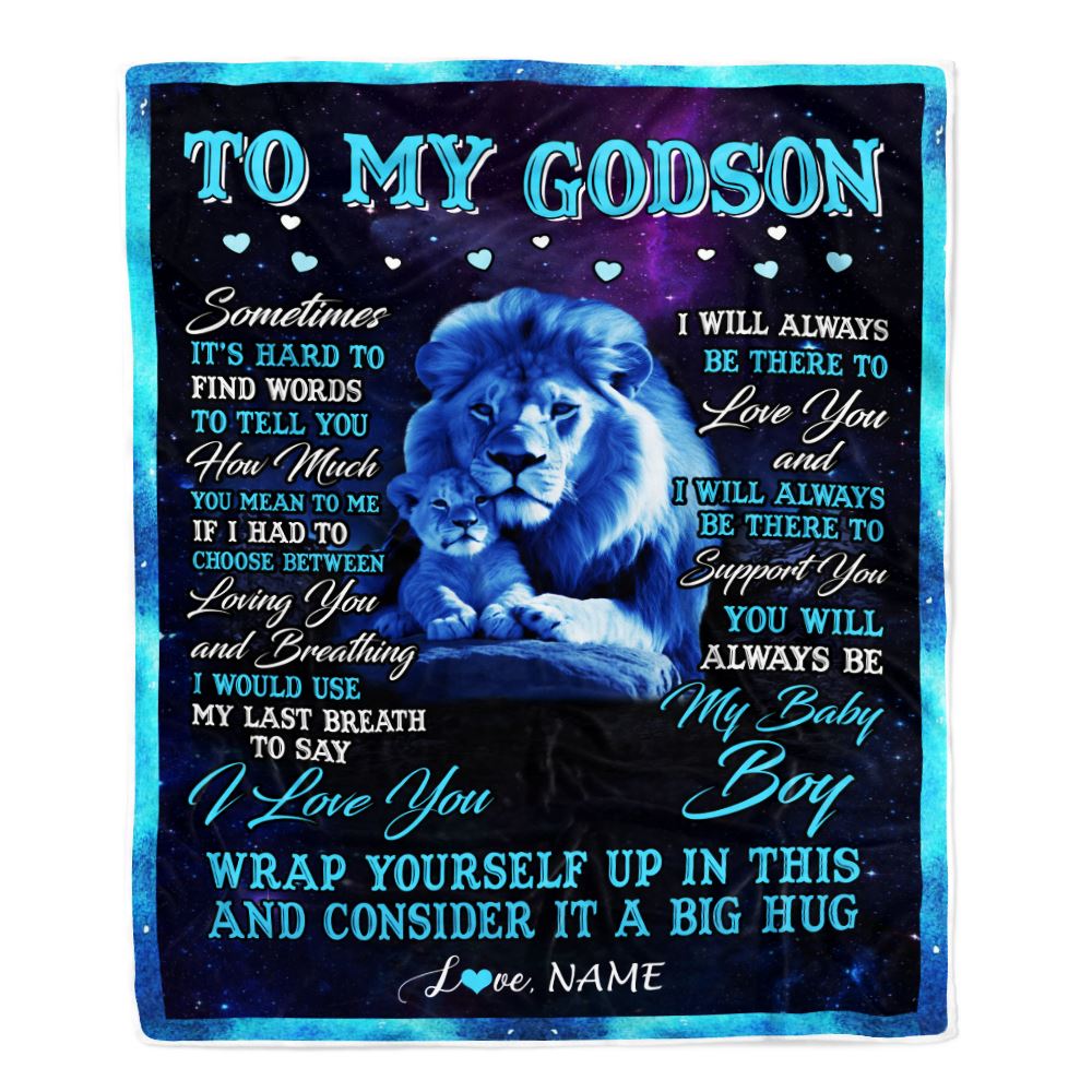 Personalized To My Godson Blanket From Godfather Uncle Sometimes It's Hard Lion Godson Gift Birthday Graduation Christmas Customized Fleece Throw Blanket | teecentury