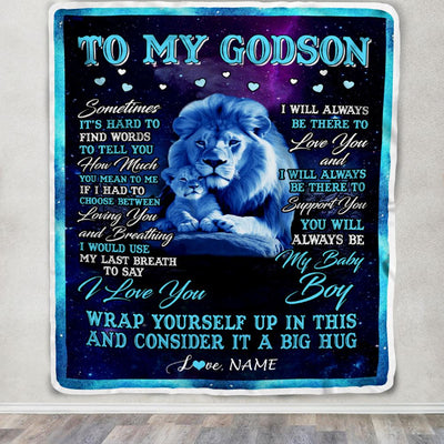 Personalized To My Godson Blanket From Godfather Uncle Sometimes It's Hard Lion Godson Gift Birthday Graduation Christmas Customized Fleece Throw Blanket | teecentury