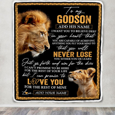 Personalized To My Godson Blanket From Godfather Uncle You Will Never Lose Lion Godson Birthday Gifts Graduation Christmas Customized Fleece Throw Blanket | teecentury
