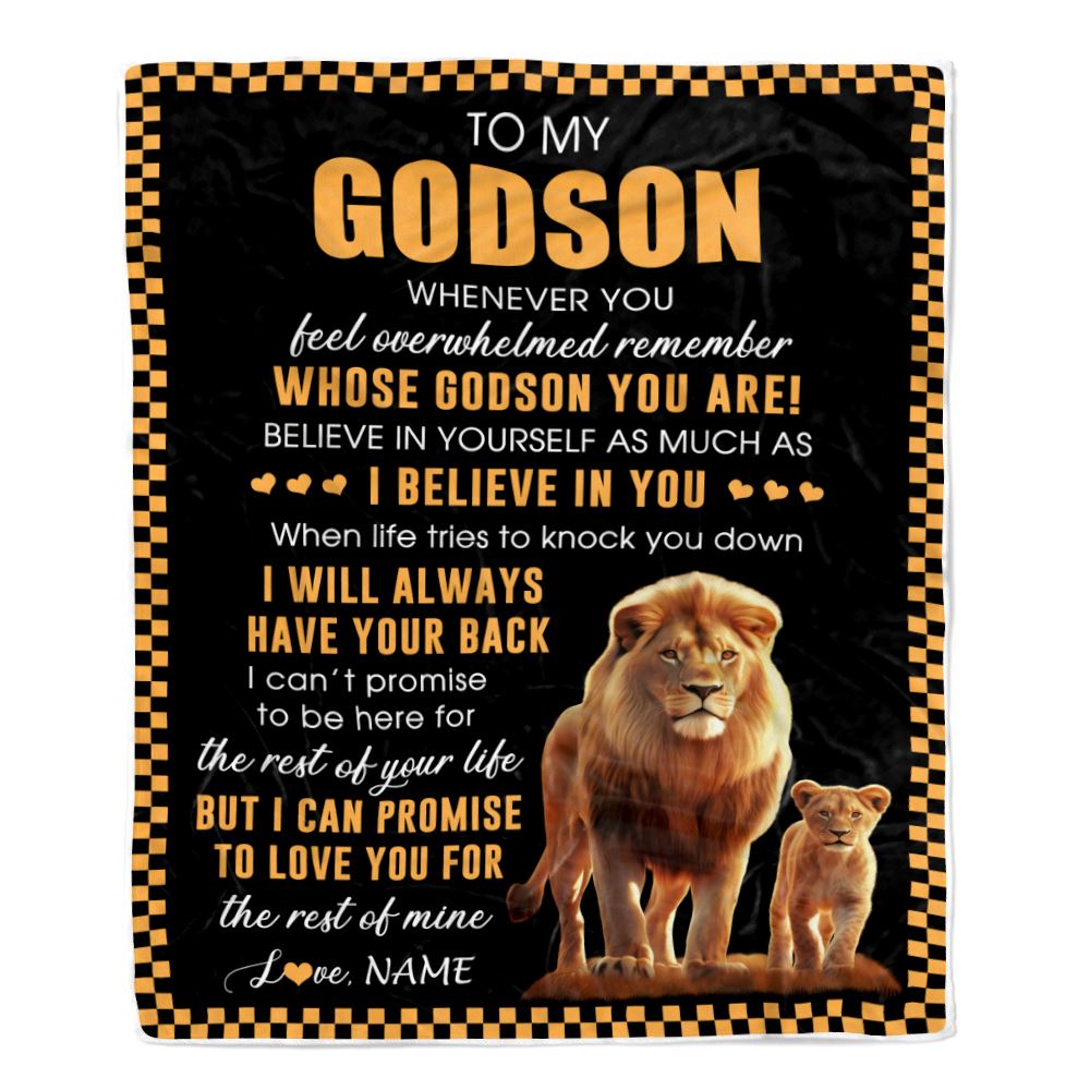 Personalized To My Godson Blanket From Godfather Whenever You Feel Lion Godchild Godson Birthday Gifts Graduation Christmas Customized Fleece Throw Blanket | teecentury