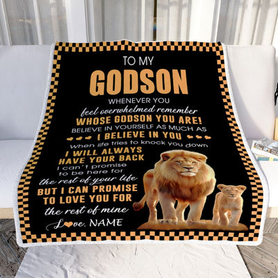 Personalized To My Godson Blanket From Godfather Whenever You Feel Lion Godchild Godson Birthday Gifts Graduation Christmas Customized Fleece Throw Blanket | teecentury