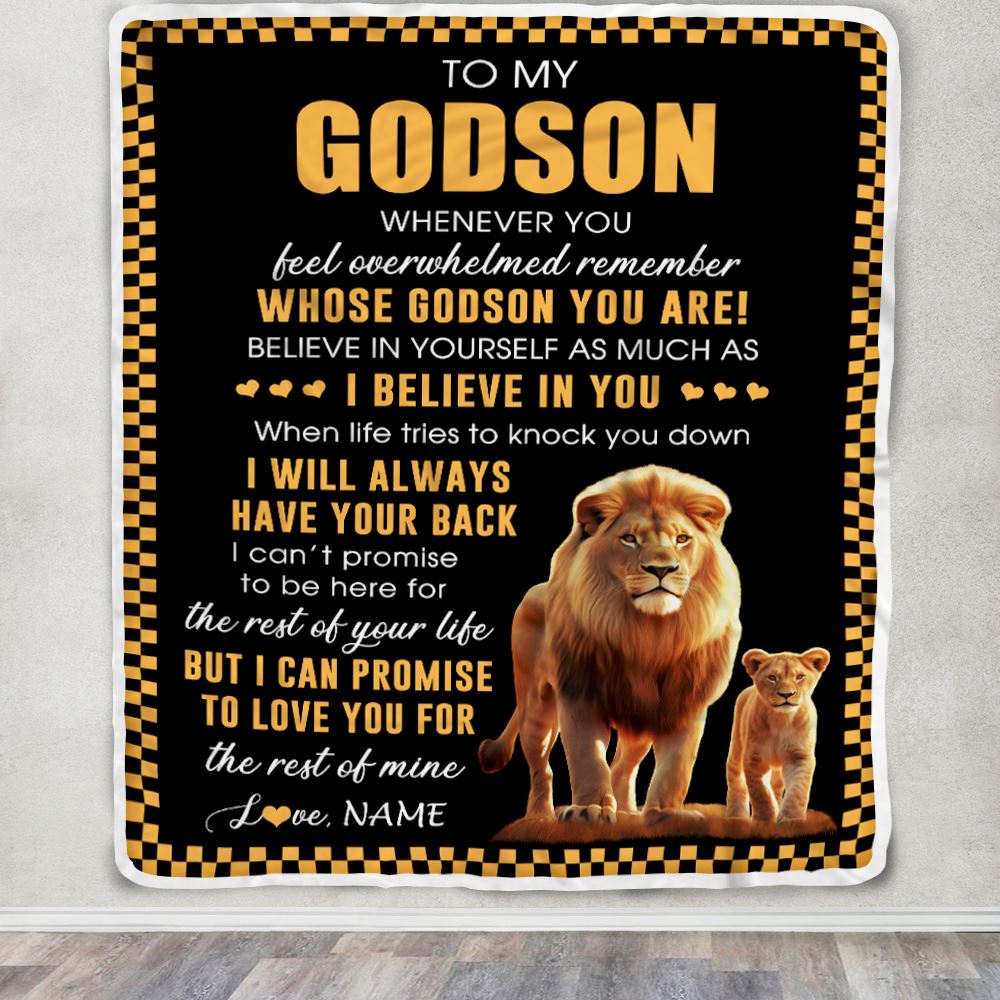Personalized To My Godson Blanket From Godfather Whenever You Feel Lion Godchild Godson Birthday Gifts Graduation Christmas Customized Fleece Throw Blanket | teecentury