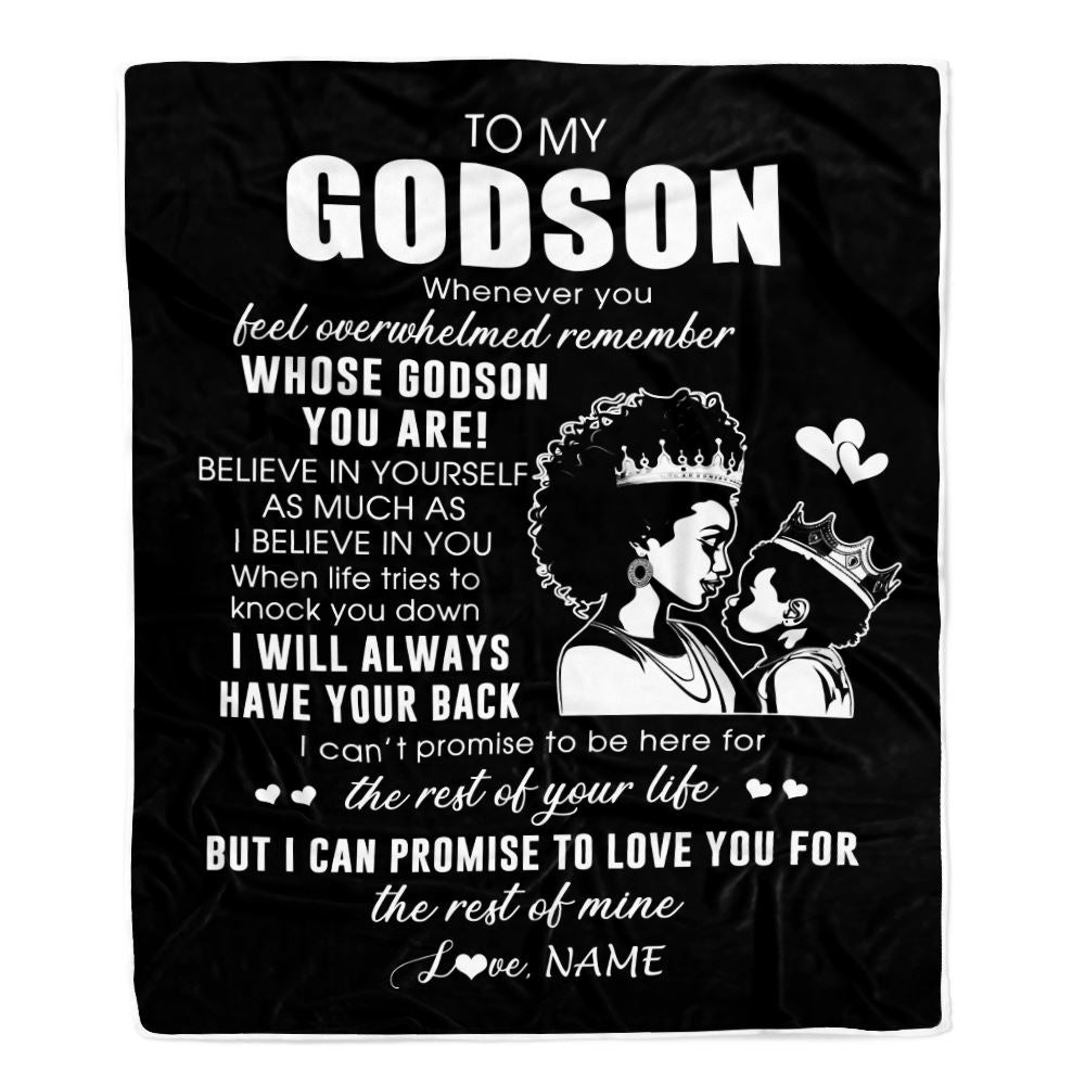 Personalized To My Godson Blanket From Godmother African Woman Whenever You Feel Overwhelmed Nephew Birthday Christmas Customized Fleece Throw Blanket | teecentury