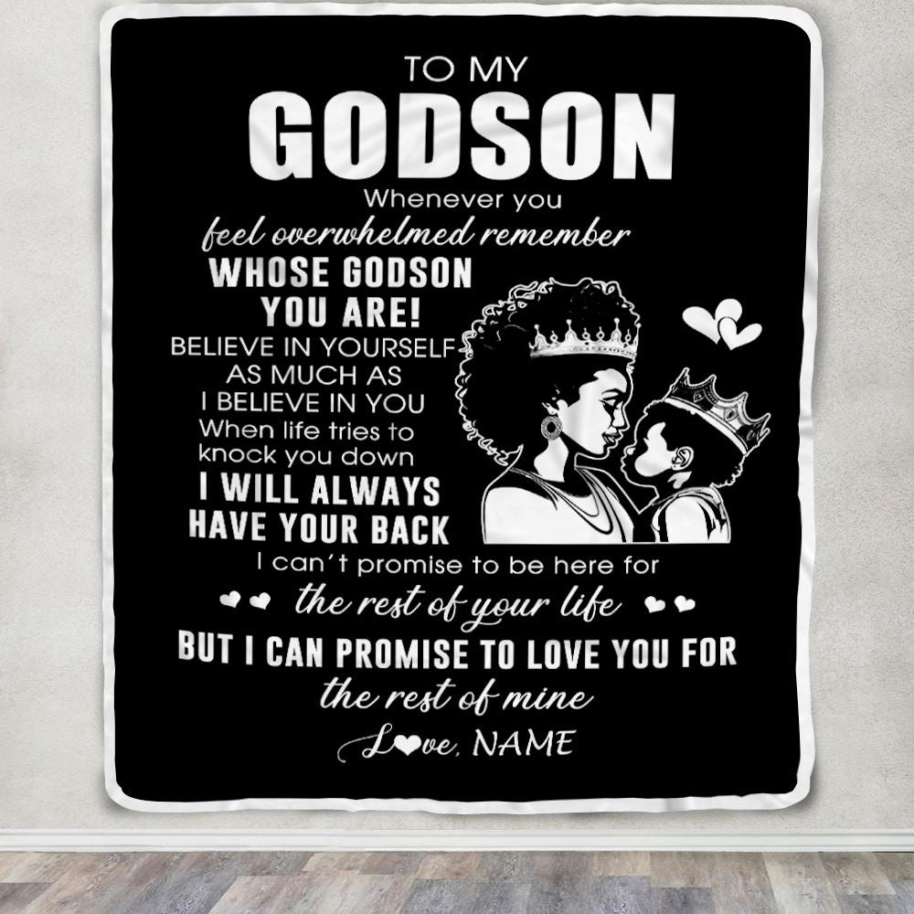 Personalized To My Godson Blanket From Godmother African Woman Whenever You Feel Overwhelmed Nephew Birthday Christmas Customized Fleece Throw Blanket | teecentury