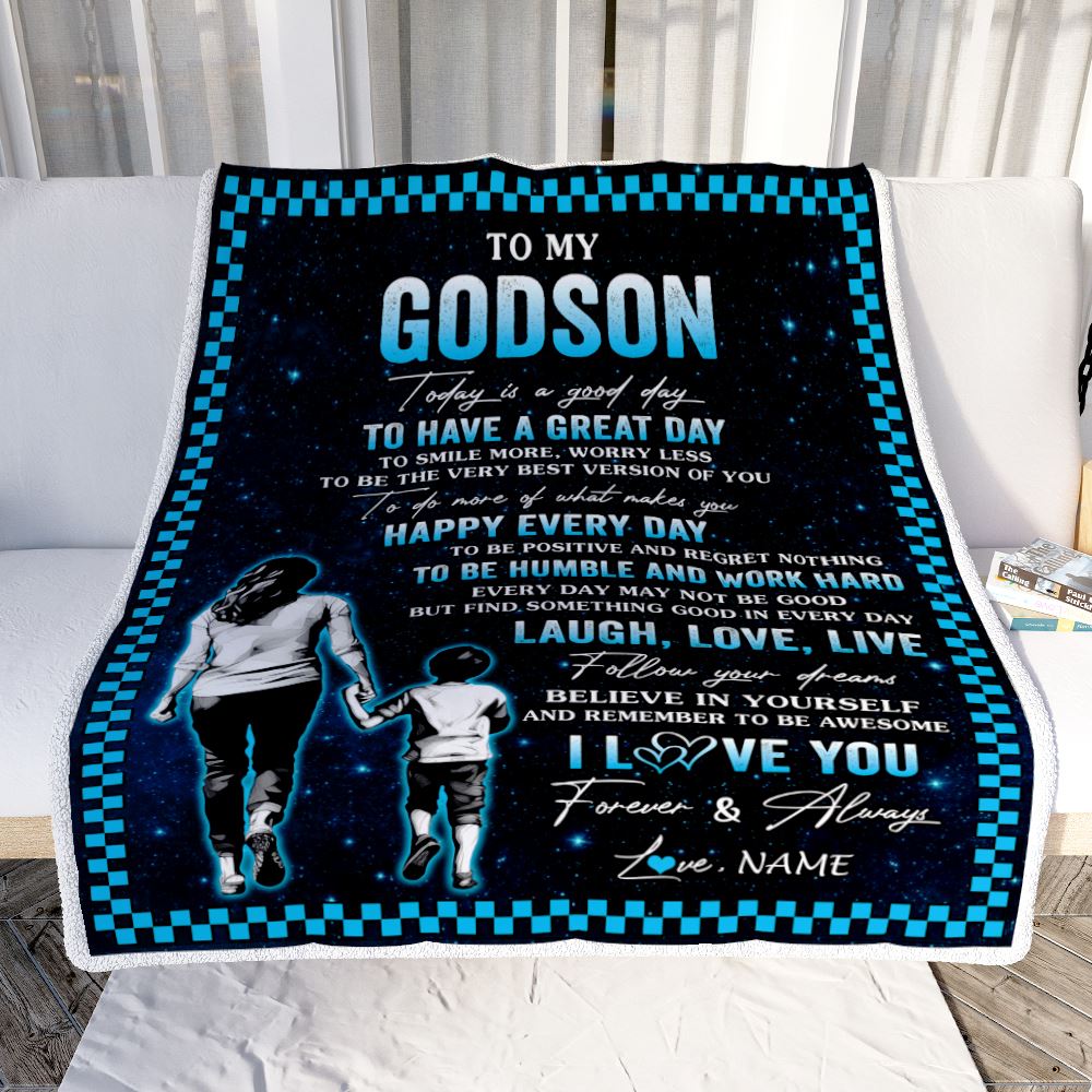 Personalized To My Godson Blanket From Godmother Aunt Every Day Laugh Love Live Aunt Godson Birthday Gifts Graduation Christmas Customized Fleece Throw Blanket | teecentury