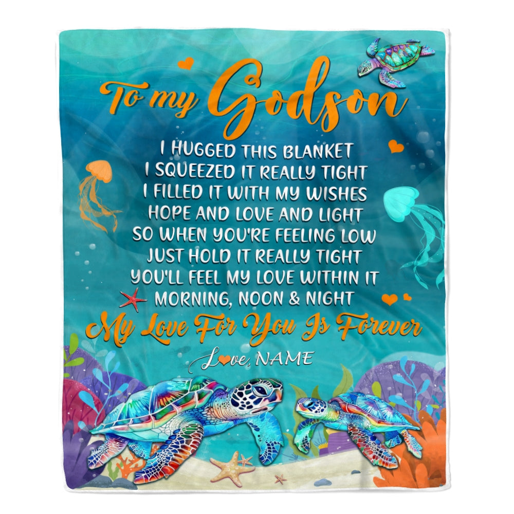 Personalized To My Godson Blanket From Godmother Aunt I Hugged This Blanket Turtle Beach Godson Birthday Thanksgiving Christmas Customized Bed Fleece Blanket | teecentury