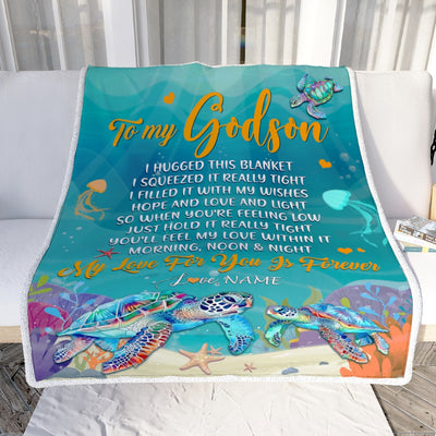 Personalized To My Godson Blanket From Godmother Aunt I Hugged This Blanket Turtle Beach Godson Birthday Thanksgiving Christmas Customized Bed Fleece Blanket | teecentury