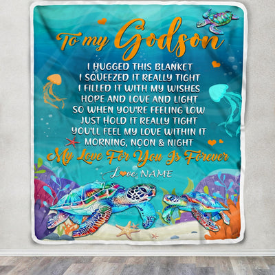 Personalized To My Godson Blanket From Godmother Aunt I Hugged This Blanket Turtle Beach Godson Birthday Thanksgiving Christmas Customized Bed Fleece Blanket | teecentury
