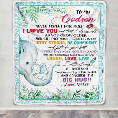 Personalized To My Godson Blanket From Godmother Aunt Never Forget I Love You Elephant Baby Boy Godson Birthday Christmas Customized Fleece Blanket | teecentury