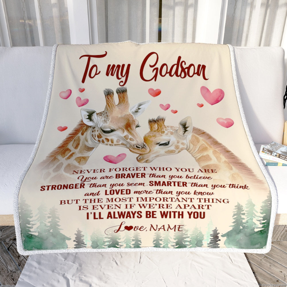 Personalized To My Godson Blanket From Godmother Aunt Never Forget Who Are You Giraffe Godson Birthday Graduation Christmas Customized Fleece Blanket | teecentury
