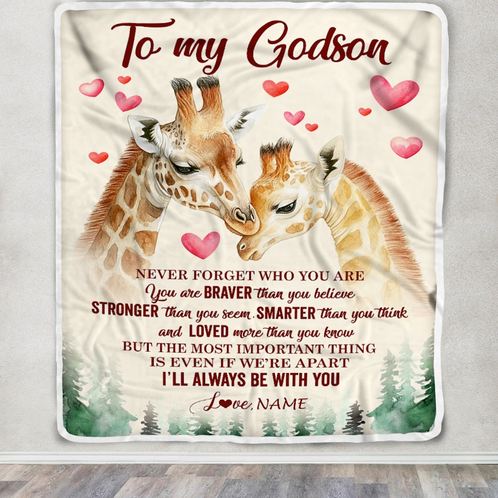 Personalized To My Godson Blanket From Godmother Aunt Never Forget Who Are You Giraffe Godson Birthday Graduation Christmas Customized Fleece Blanket | teecentury