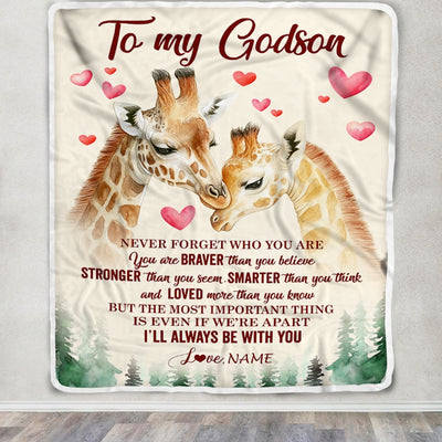 Personalized To My Godson Blanket From Godmother Aunt Never Forget Who Are You Giraffe Godson Birthday Graduation Christmas Customized Fleece Blanket | teecentury