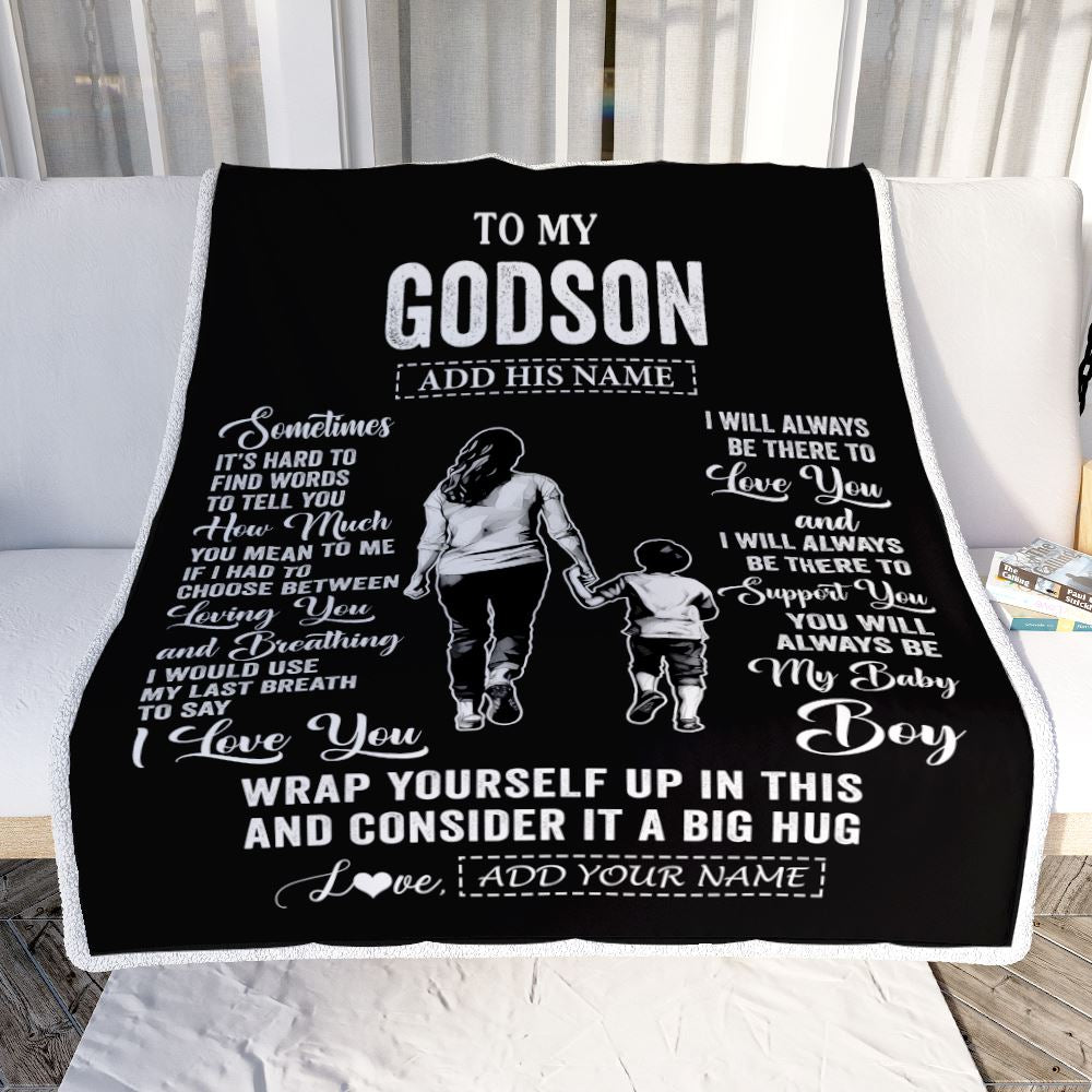 Personalized To My Godson Blanket From Godmother Aunt Sometimes It's Hard Godson Birthday Gifts Graduation Christmas Customized Fleece Throw Blanket | teecentury