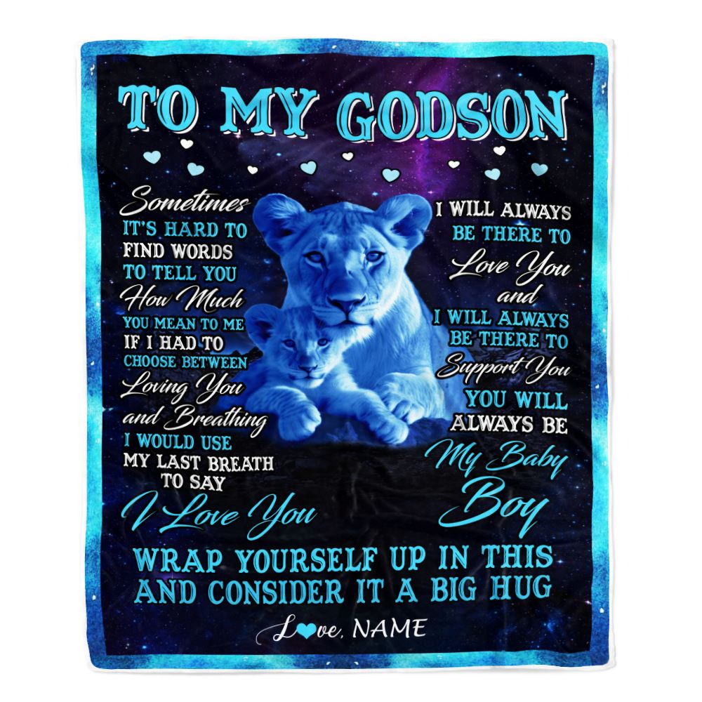 Personalized To My Godson Blanket From Godmother Aunt Sometimes It's Hard Lion Godson Gift Birthday Graduation Christmas Customized Fleece Throw Blanket | teecentury