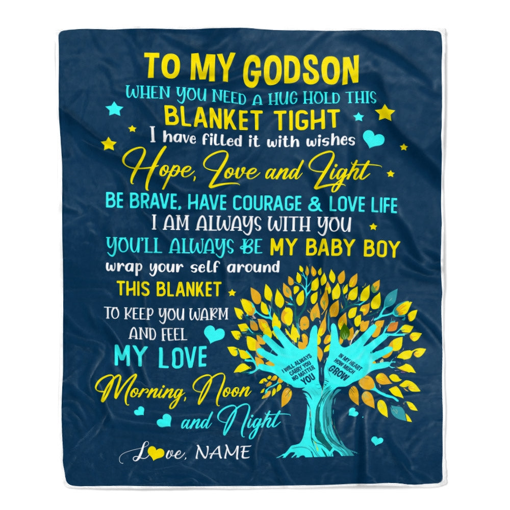 Personalized To My Godson Blanket From Godmother Aunt When You Need A Hug Baby Boy Godchil Birthday Graduation Christmas Customized Fleece Blanket | teecentury