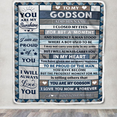 Personalized To My Godson Blanket From Godmother Aunt Wood I Closed My Eyes Gifts For Godson Birthday Gifts Graduation Christmas Customized Fleece Blanket | teecentury
