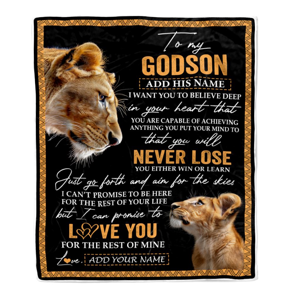 Personalized To My Godson Blanket From Godmother Aunt You Will Never Lose Lion Godson Birthday Gifts Graduation Christmas Customized Fleece Throw Blanket | teecentury