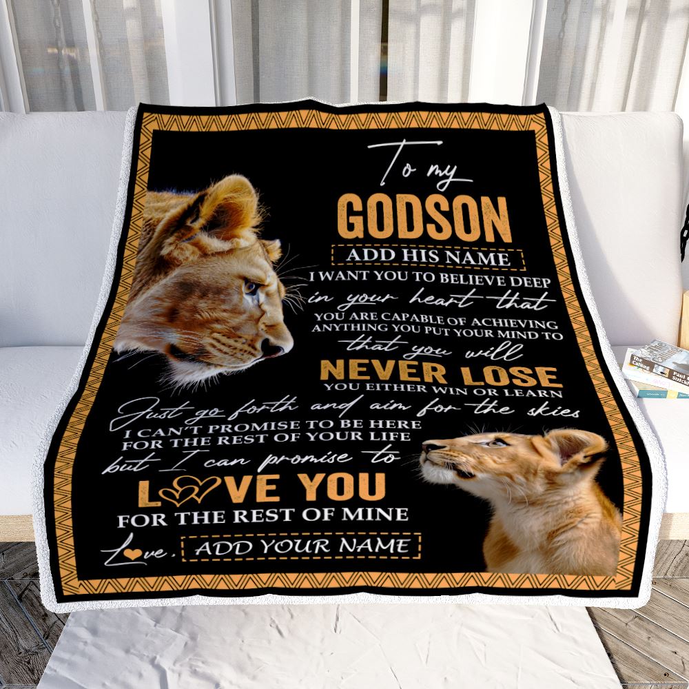 Personalized To My Godson Blanket From Godmother Aunt You Will Never Lose Lion Godson Birthday Gifts Graduation Christmas Customized Fleece Throw Blanket | teecentury