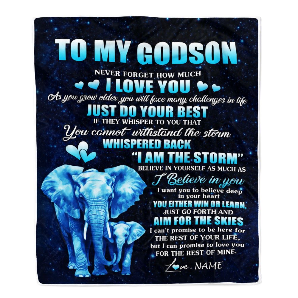 Personalized To My Godson Blanket From Godmother Elephant Never Forget I Love You Godson Birthday Gifts Graduation Christmas Customized Fleece Blanket | teecentury