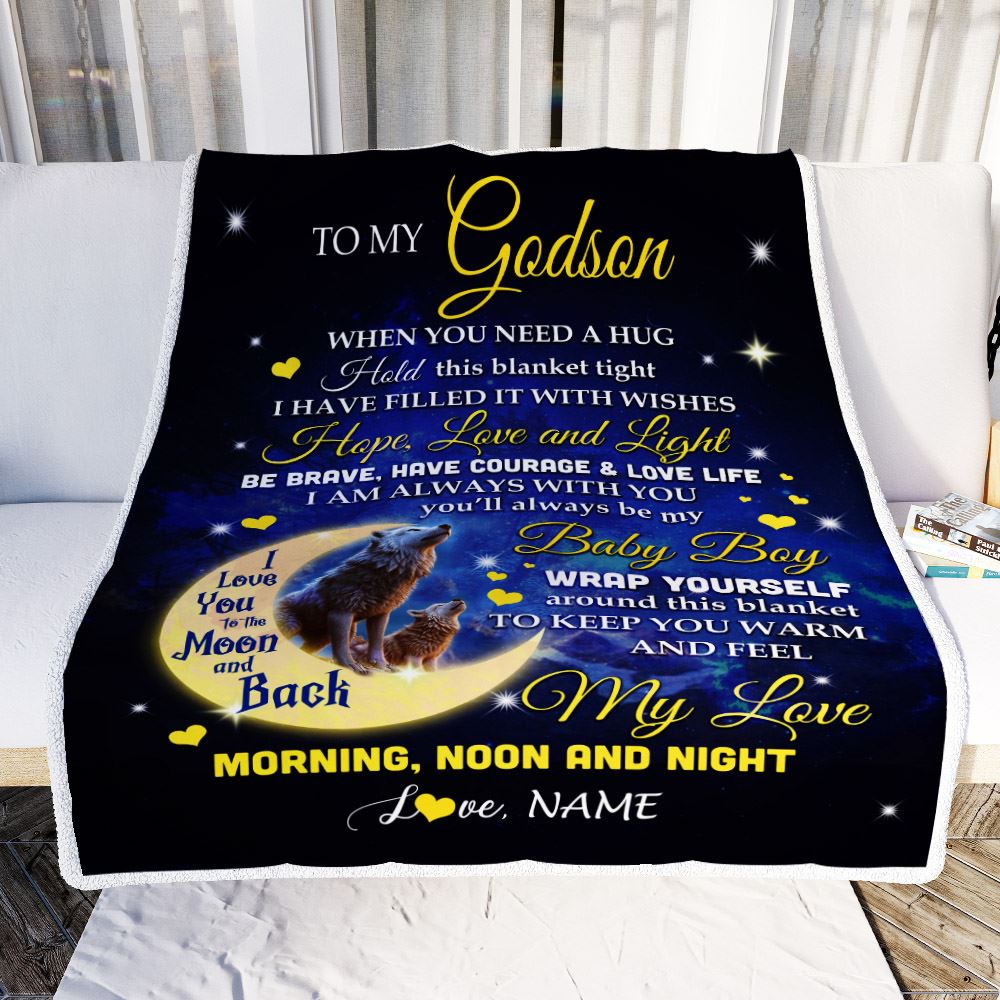 Personalized To My Godson Blanket From Godmother Godfather I Am Always With You Wolf Godson Birthday Graduation Christmas Customized Bed Fleece Throw Blanket | teecentury