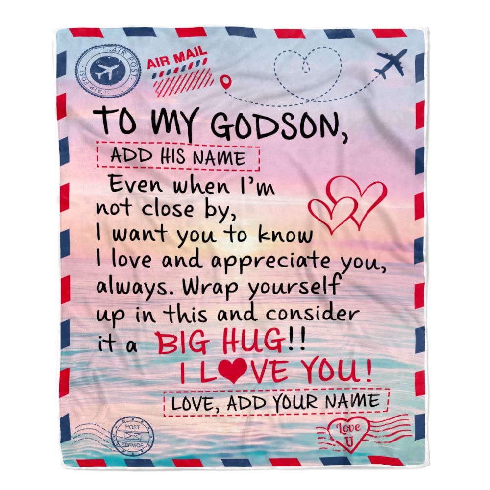 Personalized To My Godson Blanket From Godmother Godfather Letter Mail To Godson Gifts Happy Birthday Gifts For Godson Christmas Custom Name Fleece Blanket | teecentury