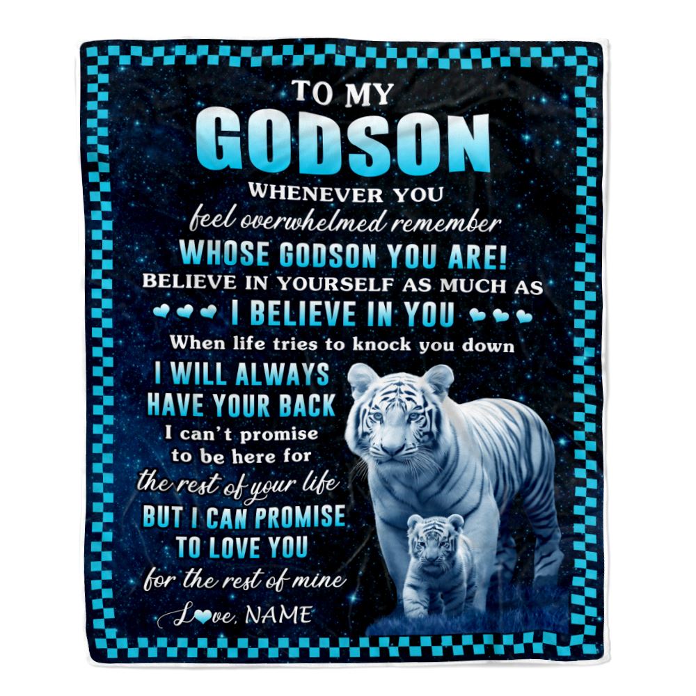 Personalized To My Godson Blanket From Godmother Godfather Whenever You Feel White Tiger Godchild Godson Graduation Christmas Customized Fleece Blanket | teecentury