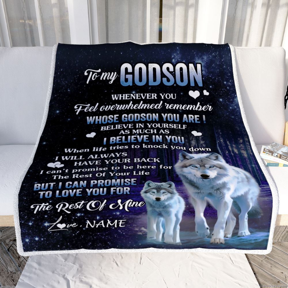 Personalized To My Godson Blanket From Godmother Godfather Whenever You Feel Wolf Godson Birthday Gifts Graduation Christmas Customized Fleece Blanket | teecentury
