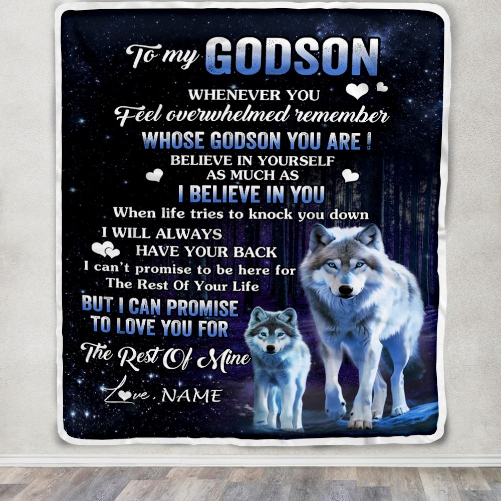 Personalized To My Godson Blanket From Godmother Godfather Whenever You Feel Wolf Godson Birthday Gifts Graduation Christmas Customized Fleece Blanket | teecentury