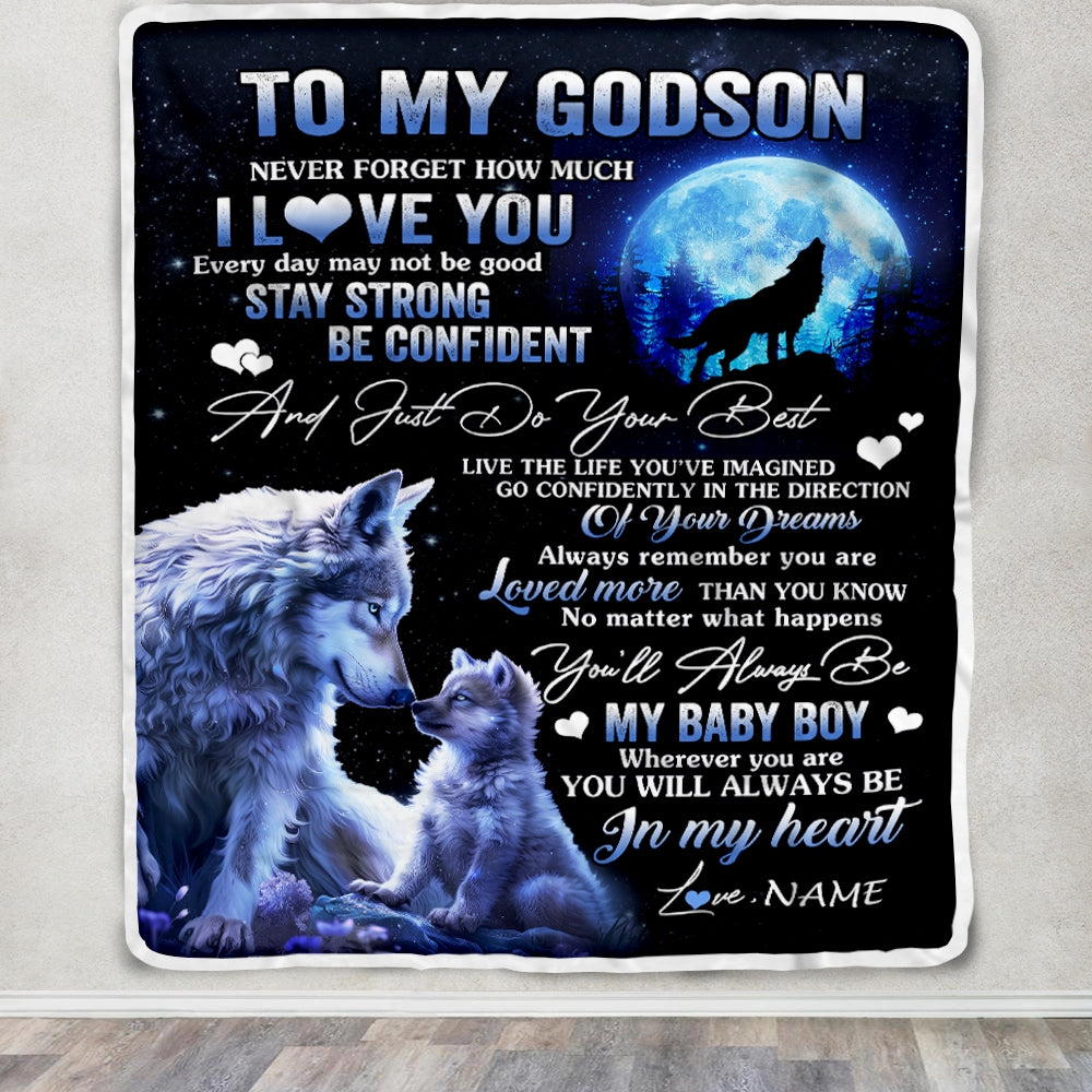 Personalized To My Godson Blanket From Godmother Godfather Wolf Never Forget How Much I Love You Godchild Birthday Christmas Customized Fleece Blanket | teecentury