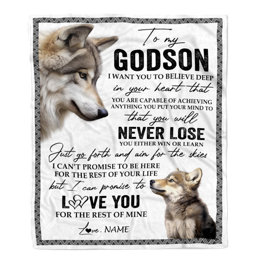 Personalized To My Godson Blanket From Godmother Godfather You Will Never Lose Wolf Godson Birthday Graduation Christmas Customized Bed Quilt Fleece Blanket | teecentury