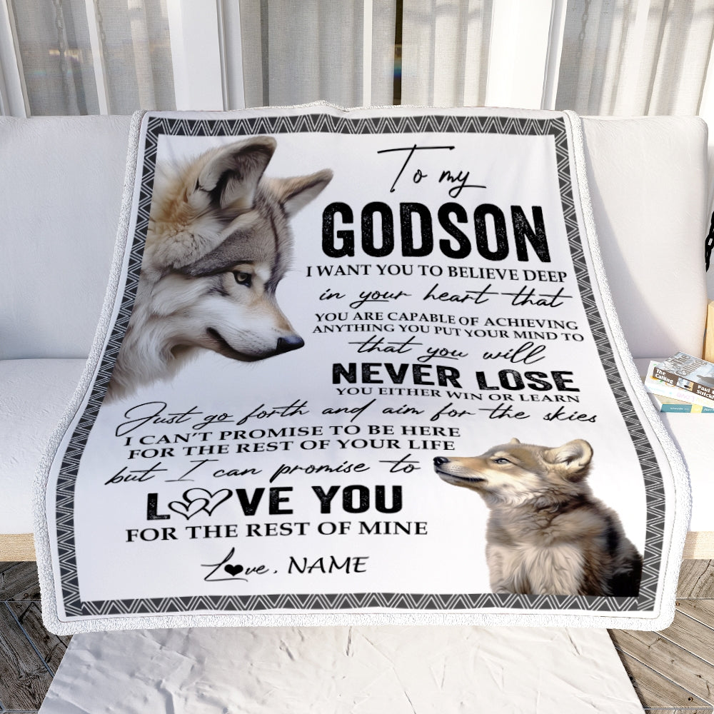 Personalized To My Godson Blanket From Godmother Godfather You Will Never Lose Wolf Godson Birthday Graduation Christmas Customized Bed Quilt Fleece Blanket | teecentury