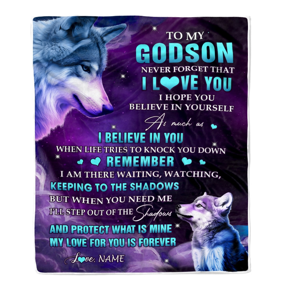 Personalized To My Godson Blanket From Godmother Godmother Wolf Moon My Love For You Is Forever Godson Birthday Christmas Customized Bed Fleece Throw Blanket | teecentury